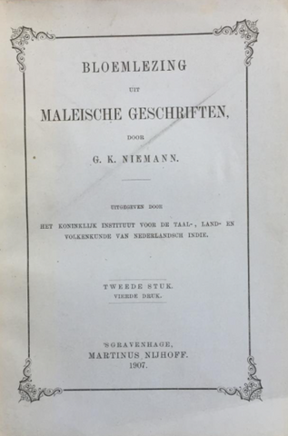 Anthology of Malay Writings (G.K Niemann) (1907)