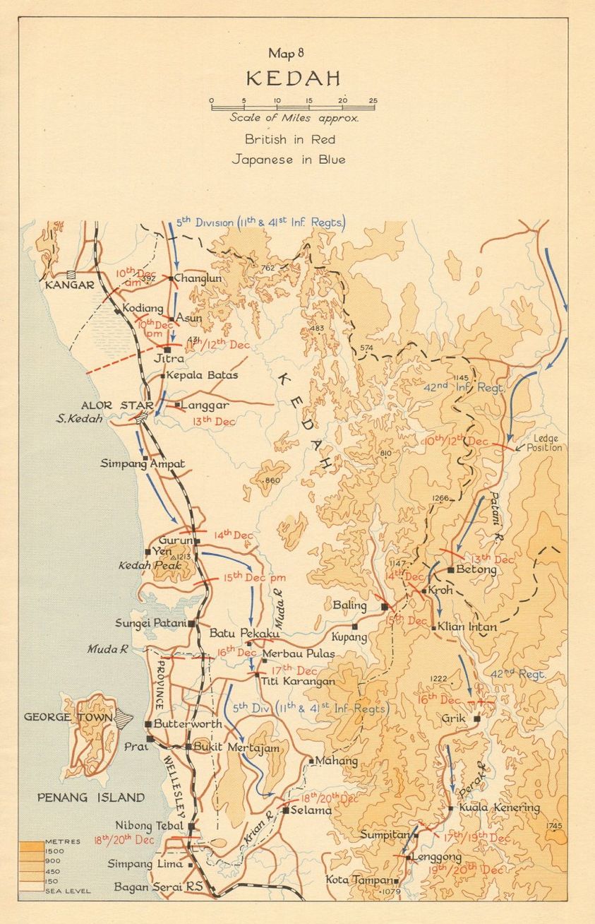 Kedah Military Offensive Map During Japanese Invasion of Malaya (1941)